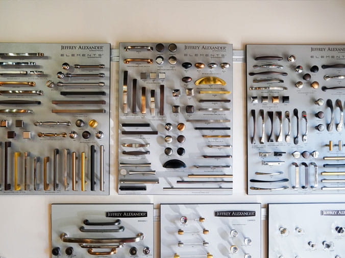 Various cabinet hardware available at the Bath & Kitchen showroom at Penstan Supply Cranberry PA